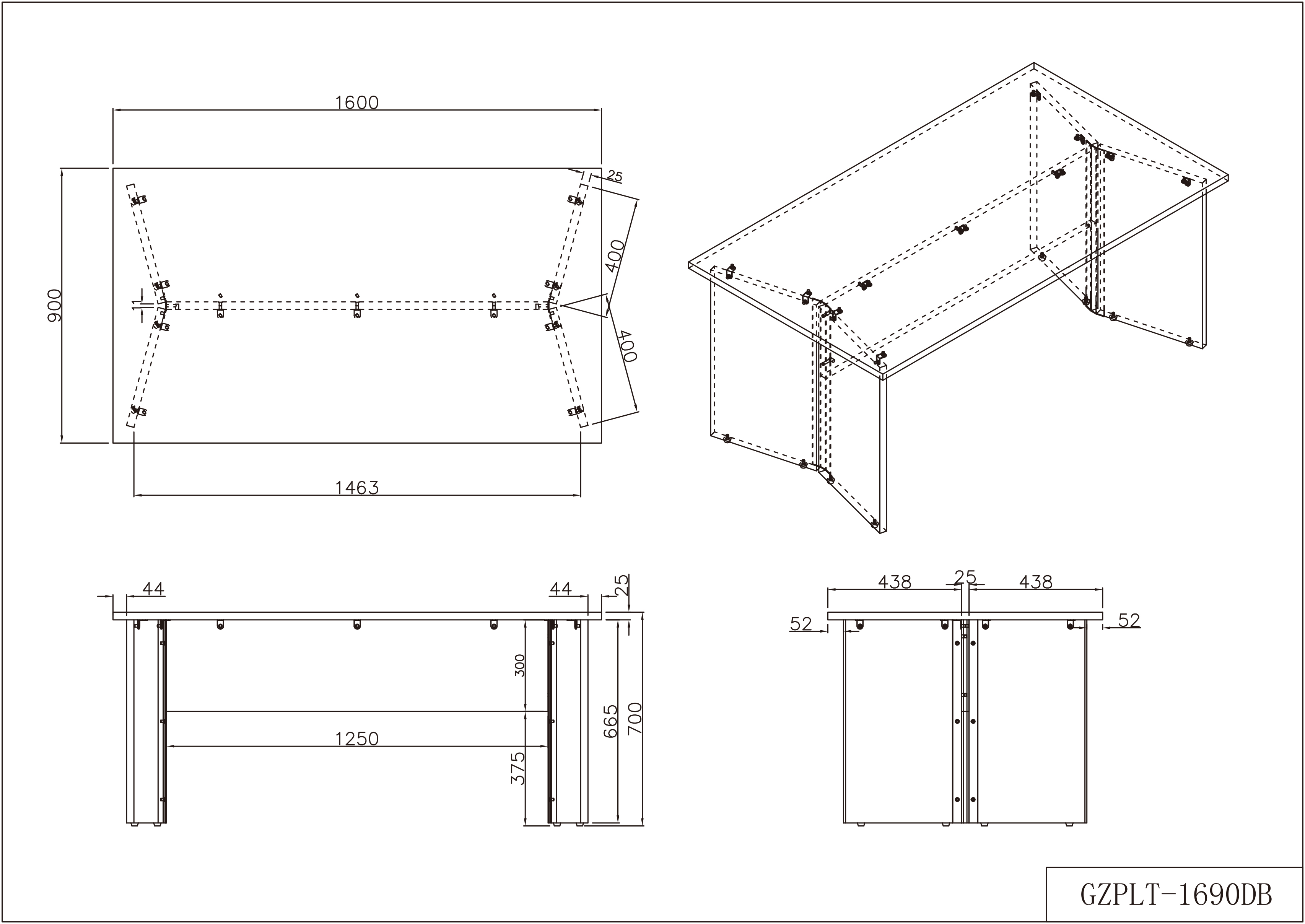 木製パネル脚会議テーブル W1600xD900 ダーク GZPLT-1690DB | アール