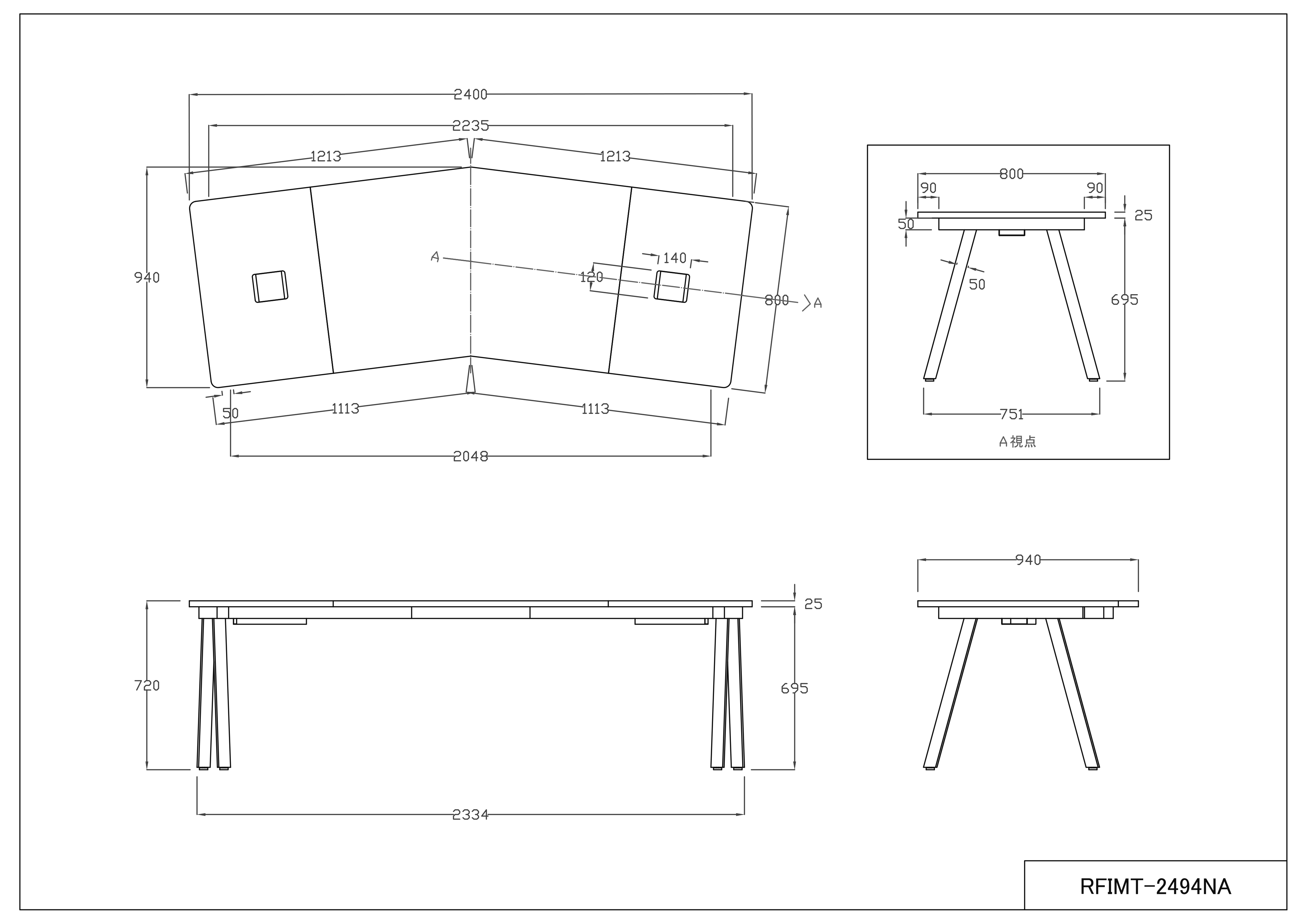 異形天板ミーティングテーブル W2400 ナチュラル RFIMT-2494NA 