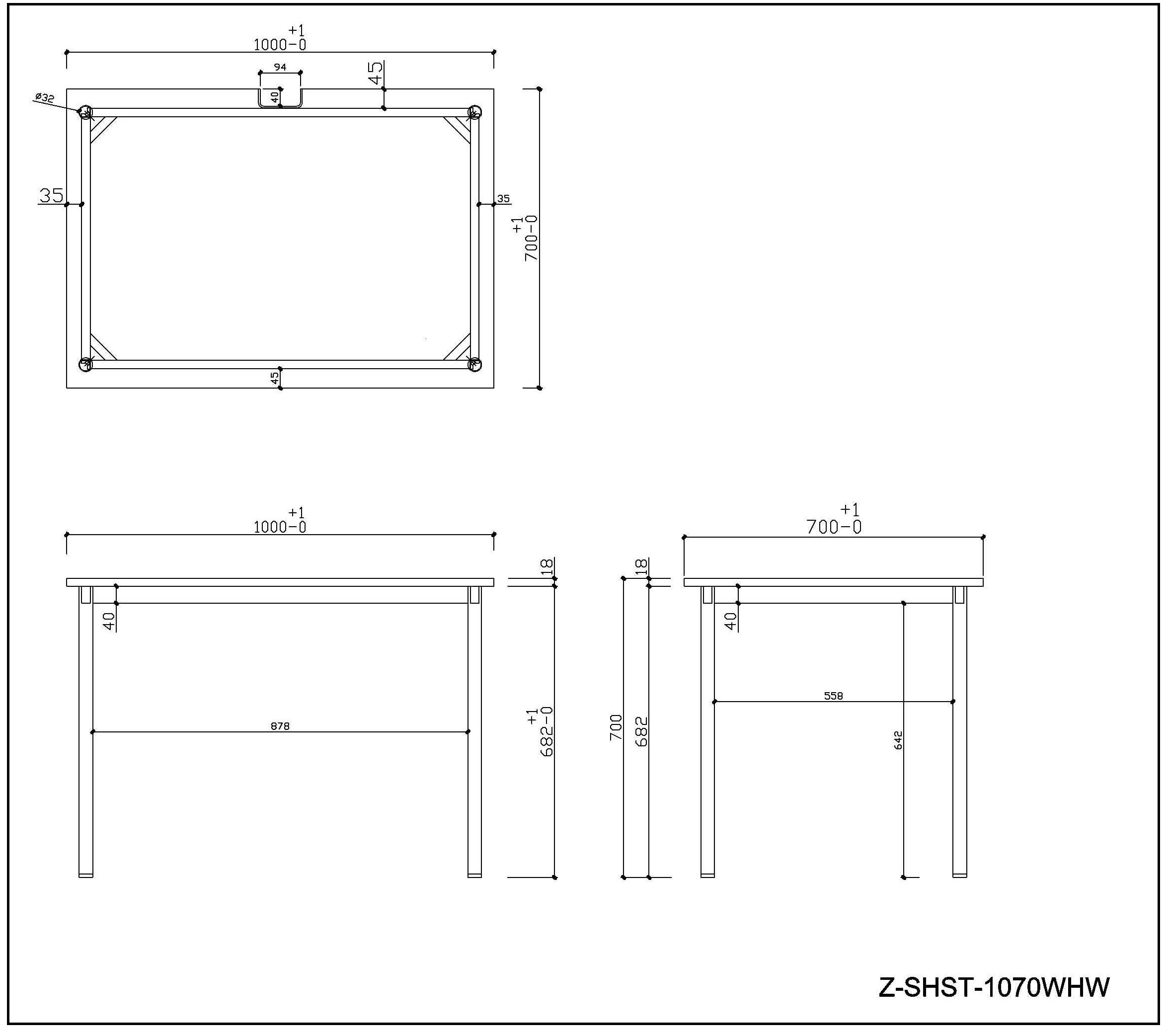 SHシンプルテーブル W1000xD700 ホワイト／GN&OR&WHキャップ付 Z-SHST 