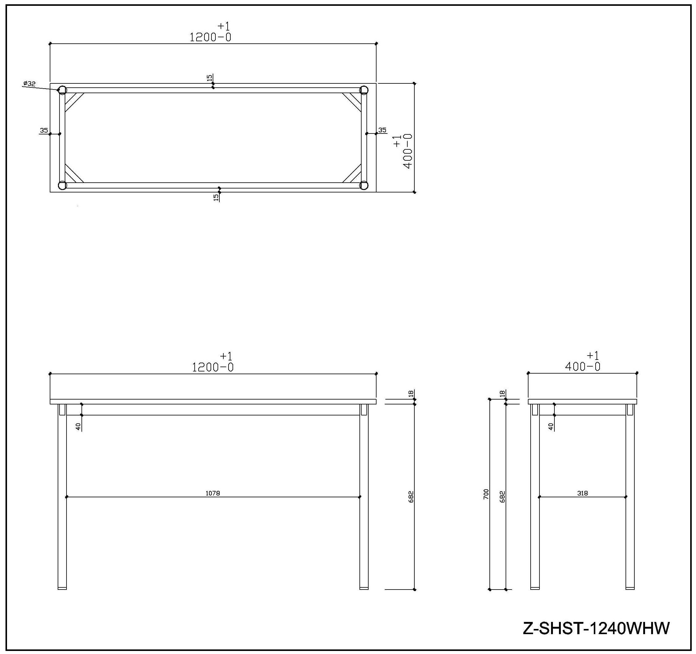 SHシンプルテーブル W1200xD400 ホワイト Z-SHST-1240WHW | アール 