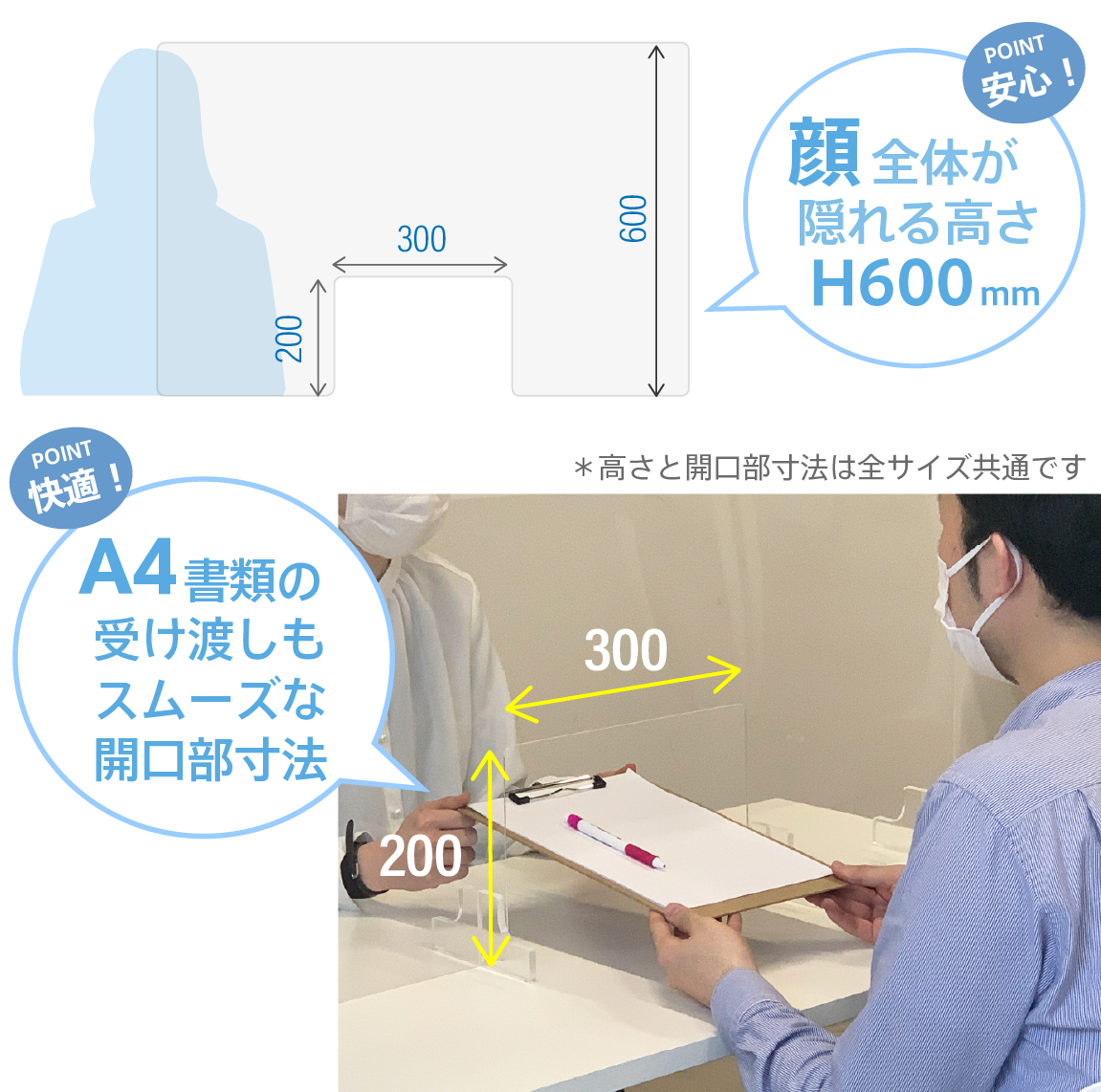 アクリル衝立窓付きポイント