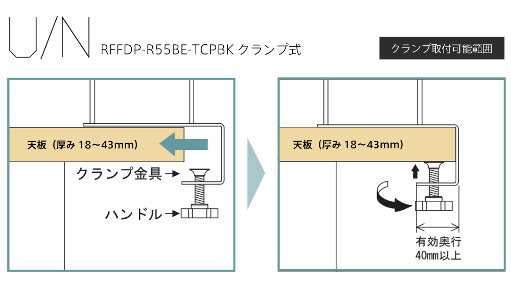 クランプ取付可能範囲