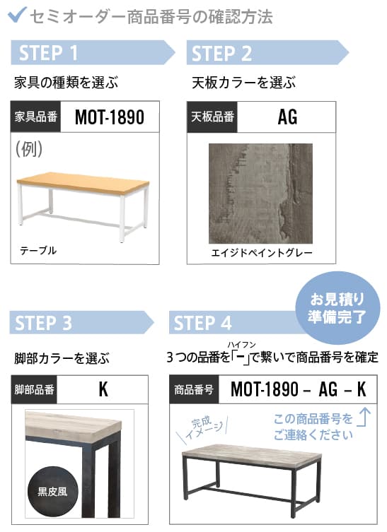 セミオーダーの商品番号確認方法