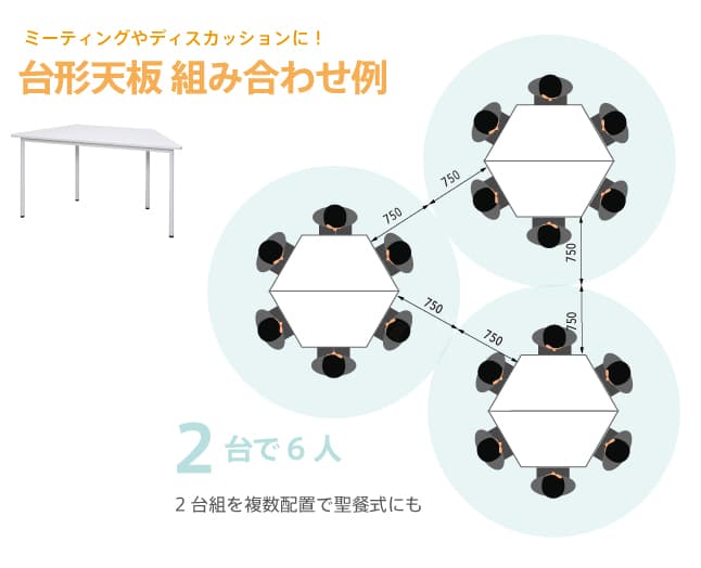 ラディー台形テーブルの組み合わせ例