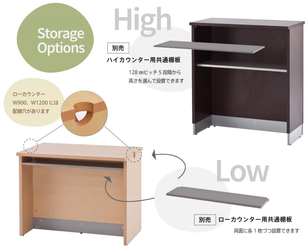 カウンター内に棚板設置可