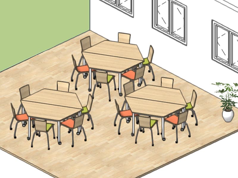 CTTキャスターテーブル台形でつくる3つの六角形テーブルレイアウト