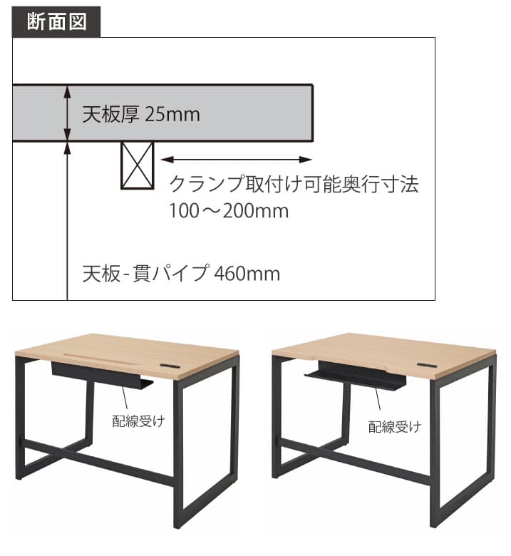 リスムデスククランプ取り付け可能範囲の目安