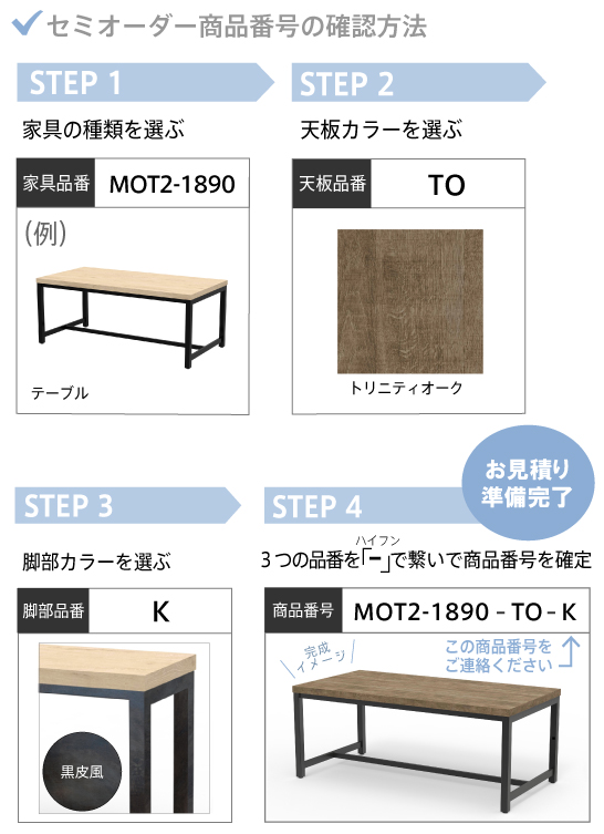 セミオーダー商品番号の確認方法