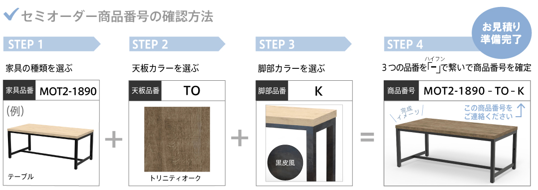 セミオーダー商品番号の確認方法