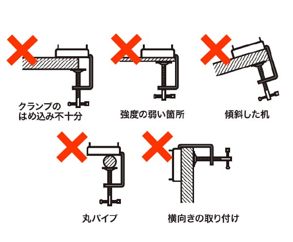 OLEDデスクライト Slim KK401 クランプの取付詳細図