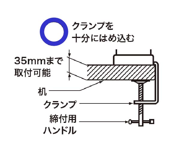 OLEDデスクライト Slim KK401 クランプの取付詳細図