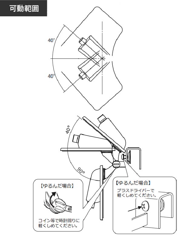 OLEDデスクライト パーティション取付タイプ LEX-3120 可動範囲