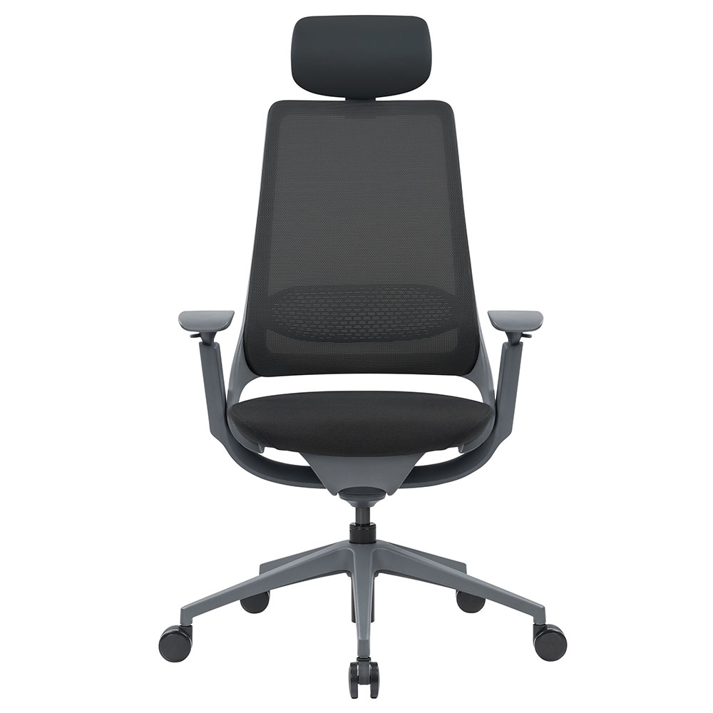 ハグ チェア 可動肘 ランバー ヘッドレスト付き ブラック グレーフレーム RFHUC-001BK-GF-HR