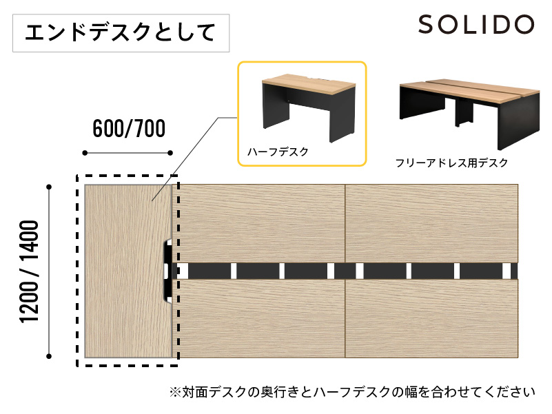 ハーフデスクをエンドデスクにする場合
