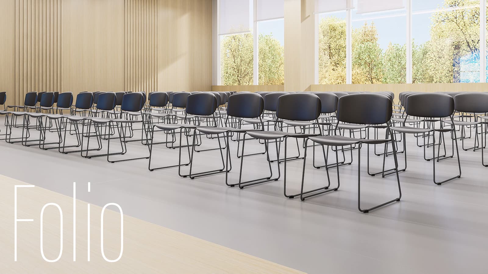 1脚3.7Kgの軽量設計。8脚までスタッキング可能なフォリオ ループ脚チェア