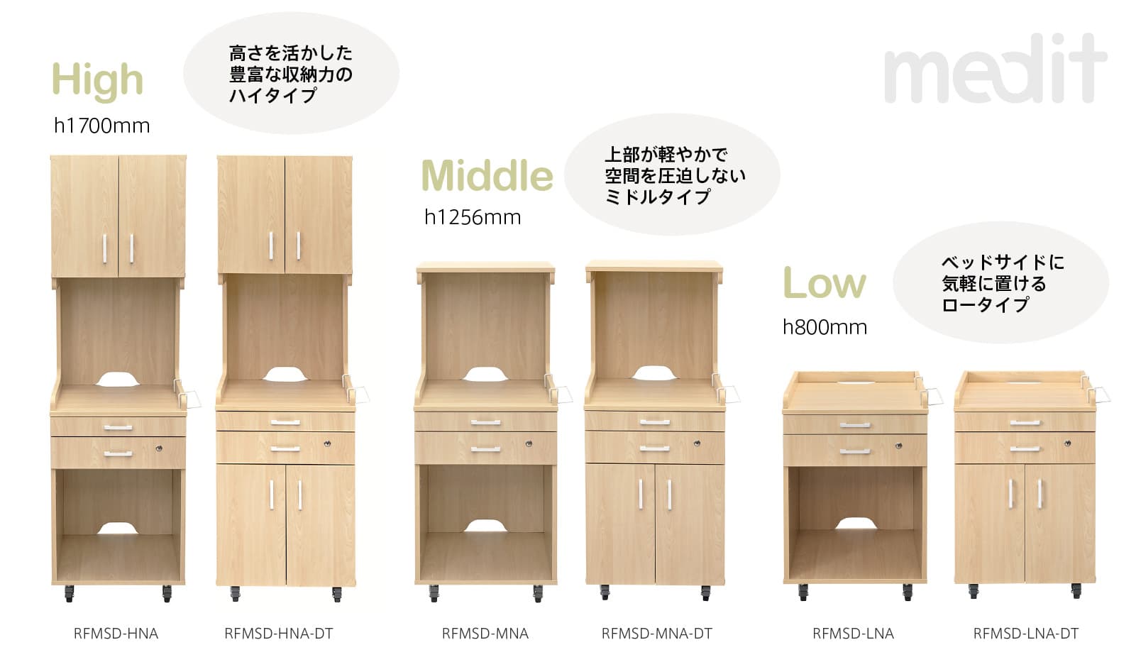 メディット床頭台サイズ比較
