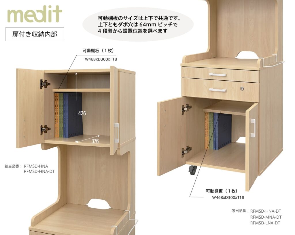 メディット床頭台共通機能　扉付き収納部