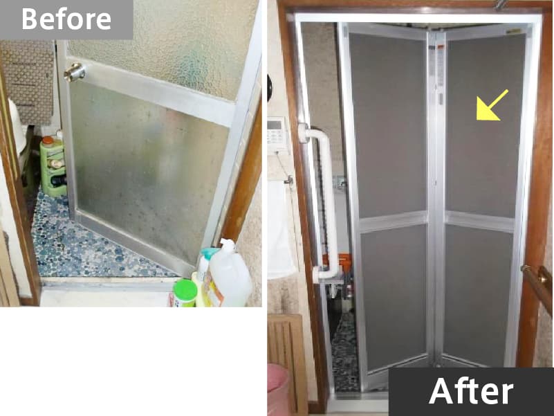 浴室のドアを開き戸に