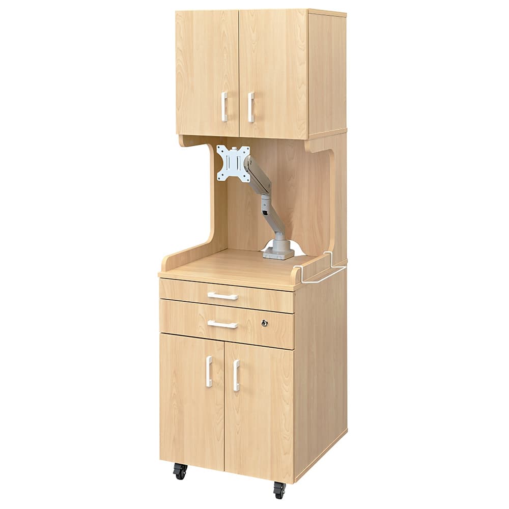 メディット 床頭台 ハイ ナチュラル 扉・棚板・モニターアーム ホワイト付き RFMSD-HNA-DT-MAWH