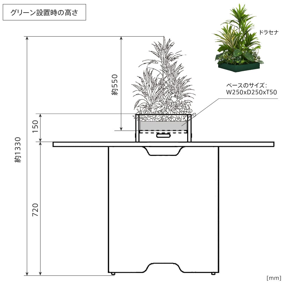 コンセントボックス仕様+グリーン付きの高さイメージ