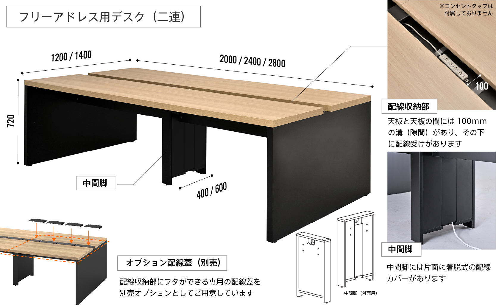 ソリードフリーアドレスデスク(対面式)二連の機能説明